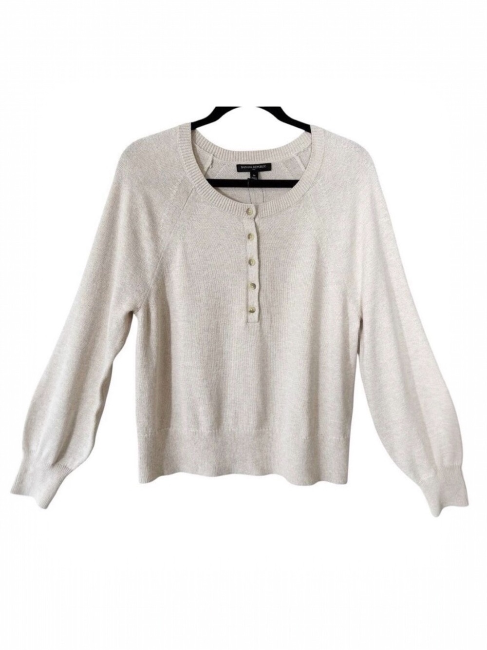 Banana Republic Women’s Raglan‎ Light Oatmeal Heather Henley Sweater Size Medium